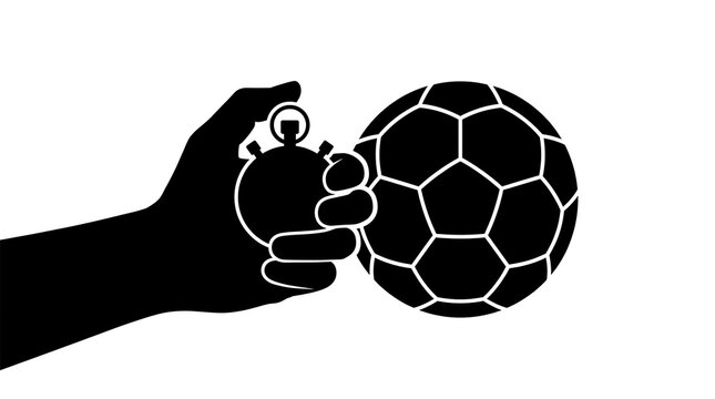 Silhouette of hand holding stopwatch with soccer ball