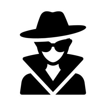 Secret agent wearing a fedora hat and dark sunglasses silhouette icon with sunglasses