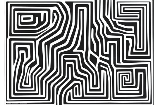 Black and White Maze Pattern on White Background Artistic Optical Illusion Design