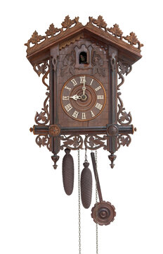 Antique wooden cuckoo clock, (made in 1798), isolated over white background