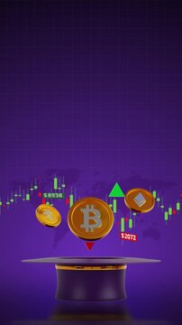 cryptocurrency coins above trading chart for financial crypto market concept