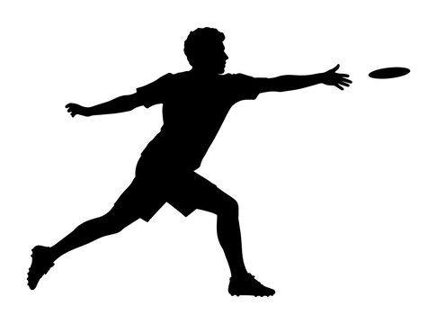 Man throwing flying disc silhouette isolated on transparent background