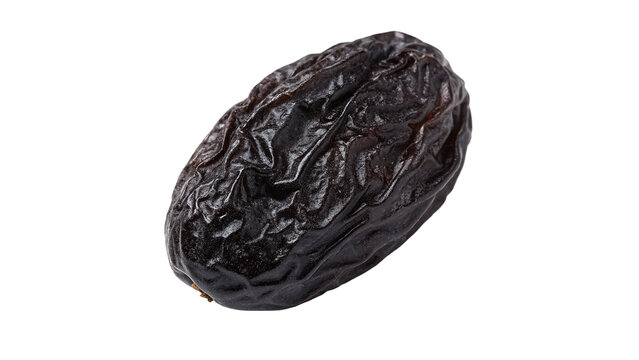 Single sweet dried prune black date fruit isolated on black background for snacks