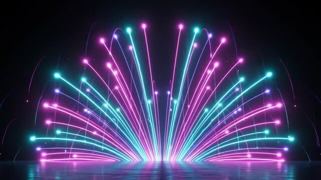 Abstract glowing fireworks display in pink and blue neon lights