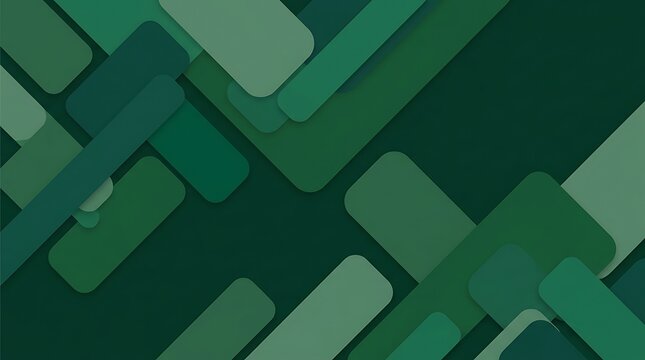 Abstract green geometric background with overlapping rounded rectangular shapes