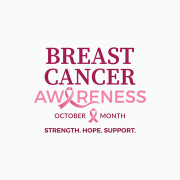 Breast Cancer Awareness Typography with Pink Ribbon Vector