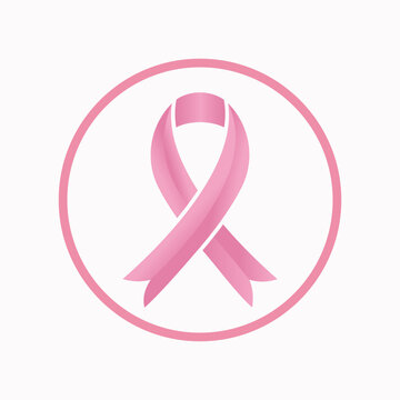 Breast Cancer Awareness Pink Ribbon Circular Badge Vector