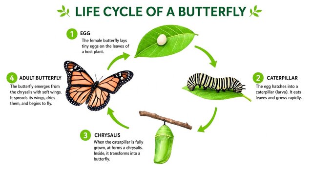 Life Cycle of a Butterfly Metamorphosis Stages Educational Diagram