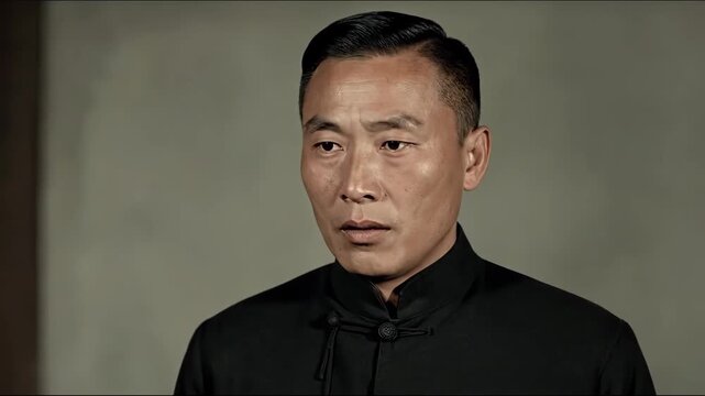 Close-up of a man in Chinese clothing, a Republican man tells the story of Shun
