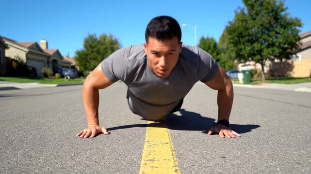 Men's outdoor push-up exercise, outdoor street push-up training