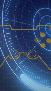 Digital animation of game controller outline with futuristic circular patterns
