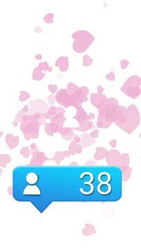 Notification icon showing 47 followers over floating pink hearts animation