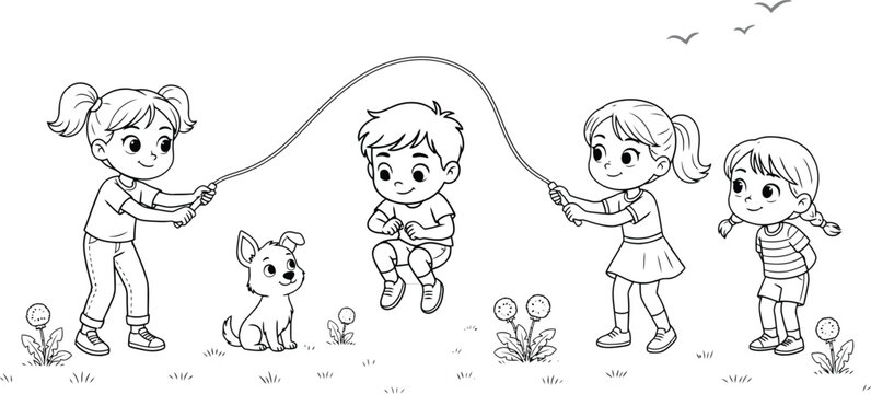 Cute robot teaching boy math, child using tablet computer, educational learning illustration, simple black and white line art, kids tutoring activity. Homework study concept