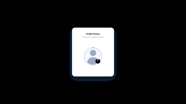 Clean minimalist profile avatar upload progress animation with checkmark confirmation and smooth state transition on transparent background