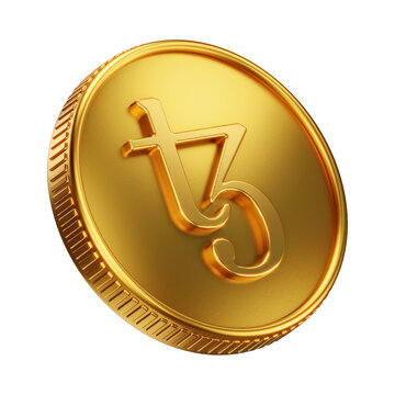 Golden Tezos XTZ Cryptocurrency Coin 3D Render Illustration
