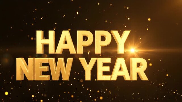 Happy new year gold 3 d text animation with sparkling fireworks and glowing particles background 2024
