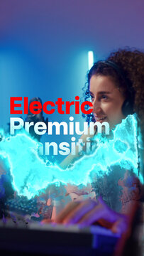 Premium Transitions Electric 6 Variations VERTICAL &ndash; Electric Energy Transitions, Lightning Wipes, Glowing Sparks and High Voltage Effects for Professional Video Editing and Motion Graphics