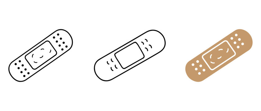 Plaster bandage icon with adhesive patch design for first aid, wound care, healing, and safety uses.