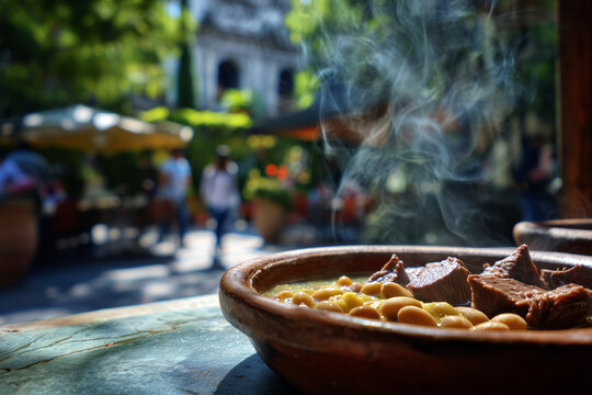 Authentic carne en su jugo meat soup in Guadalajara restaurant