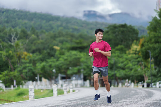Young man jogging outdoors for healthy lifestyle