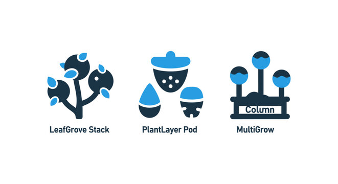 Plant growth ecosystem botanical pod vector icons featuring leaf grove stack plant layer pod multicellular structure multicellular environment research structure organism microscope collection