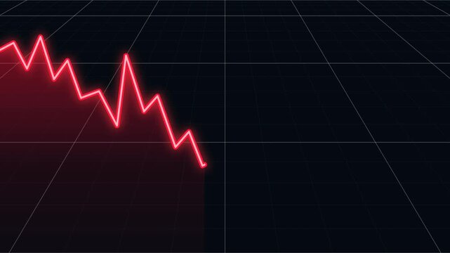 glowing red line graph showing a downward trend on a dark grid