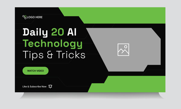 Customizable daily technology tips and tricks video thumbnail banner design, Neon Cyberpunk YouTube Thumbnail Template