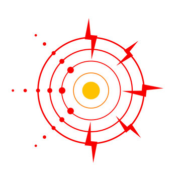 Massage inflammation wave with radar circle red and icon concentric effect. Target signal abstract with vector pulse inflammatory and relief geometric bolt.