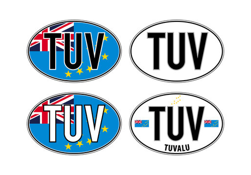 Tuvalu, oval international vehicle registration code license plate car sticker, vector illustration
