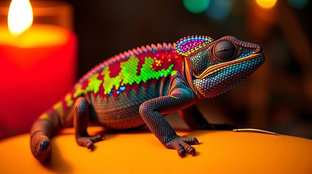 chameleon on orange floor