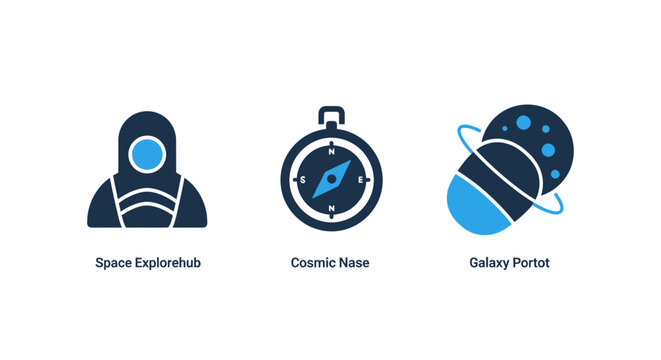 3D isometric icon set featuring a space explorer astronaut a cosmic navigation compass a galaxy planet astronaut explorer universe astronomy navigation direction interface adventure