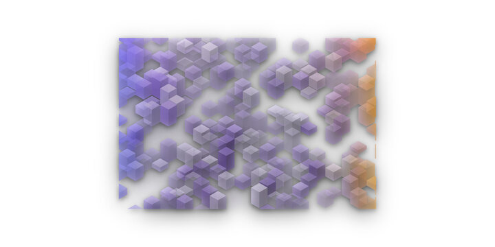 Abstract 3D voxel background, purple and orange geometric cubes, digital data visualization art, isometric block pattern