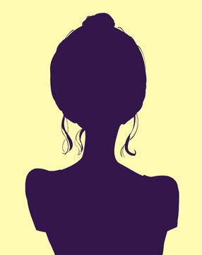 半袖のお団子頭の女性　シルエット