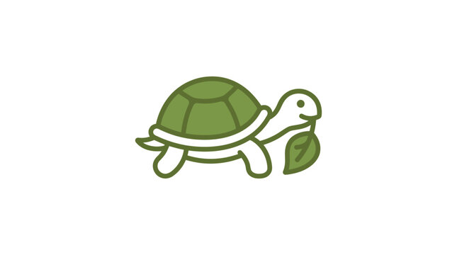 Green turtle holding a leaf in mouth icon.