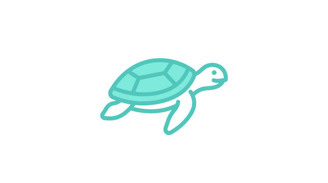 Small teal turtle swimming line art graphic.