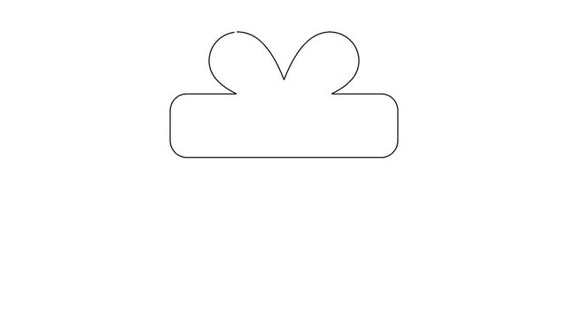 Minimalist continuous line animation of gift box with bow on white background for holiday.