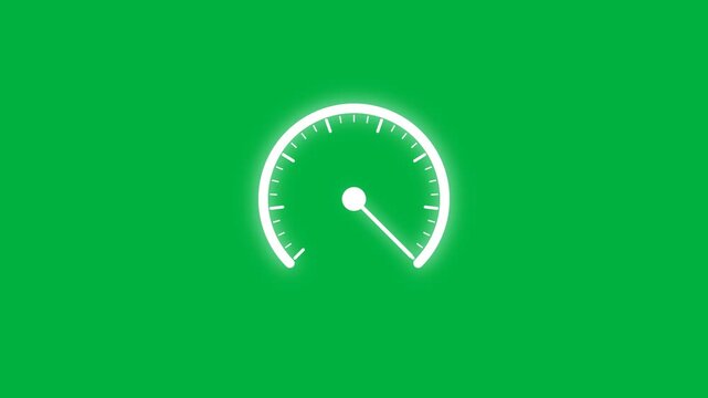 Speedometer icon animation showing fast acceleration on green screen background video clip.