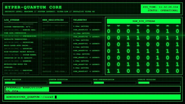 Hyper Quantum Core System Terminal Cyber Security Animation.