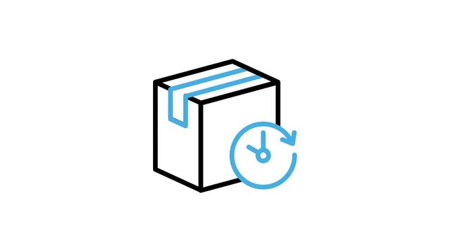 Animated package delivery process time icon. Cardboard box with clock rotating arrow animation video for shipping, shipment, packing product, packaging. Motion graphics with alpha channel
