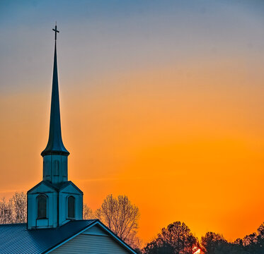 church at sunset