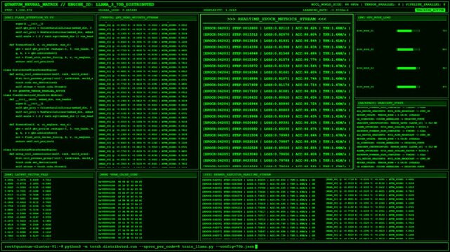 Quantum Neural Matrix Flash Attention Distributed Training Animation.