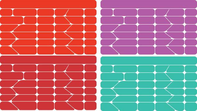 Four quadrants of rounded rectangular blocks in solid colors