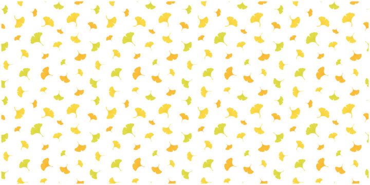 イチョウの葉のシームレス背景パターン 秋の紅葉をイメージした黄色と黄緑の横長総柄デザイン