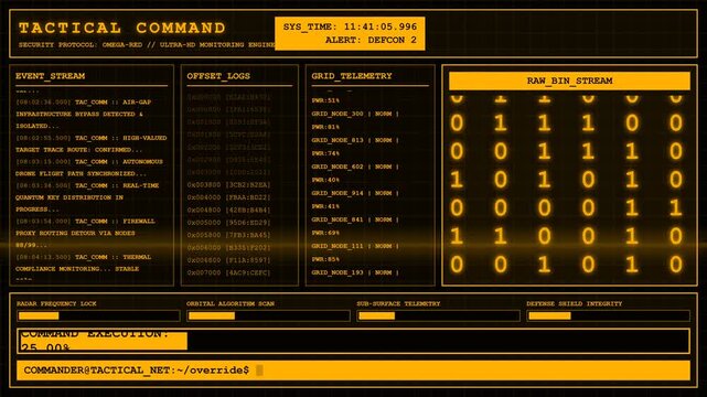 Tactical Command Military Defense System DEFCON Alert Animation.