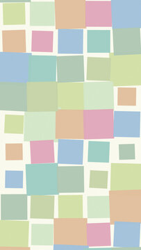 Irregular pastel squares form a spacious modern grid in sage, blush, blue, cream, and mint, creating a friendly versatile surface for branding, packaging, and print.