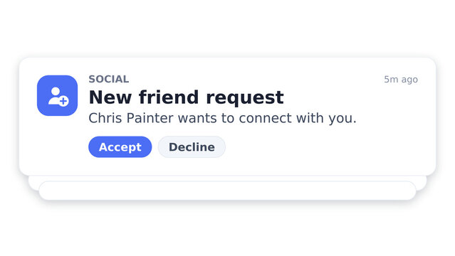 New Friend Request Push Notification Card with Accept Buttons