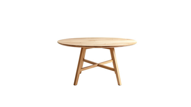 Modern round wooden coffee table isolated on white background
