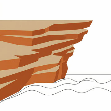 A minimalist vector illustration of a rocky cliff overlooking the ocean waves.