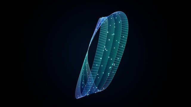 Neon Cyan M&ouml;bius Loop Animation - 3D Glass Mesh 4K