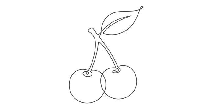 Minimalist continuous line art vector of two cherries with stem and leaf cherries minimalist illustration